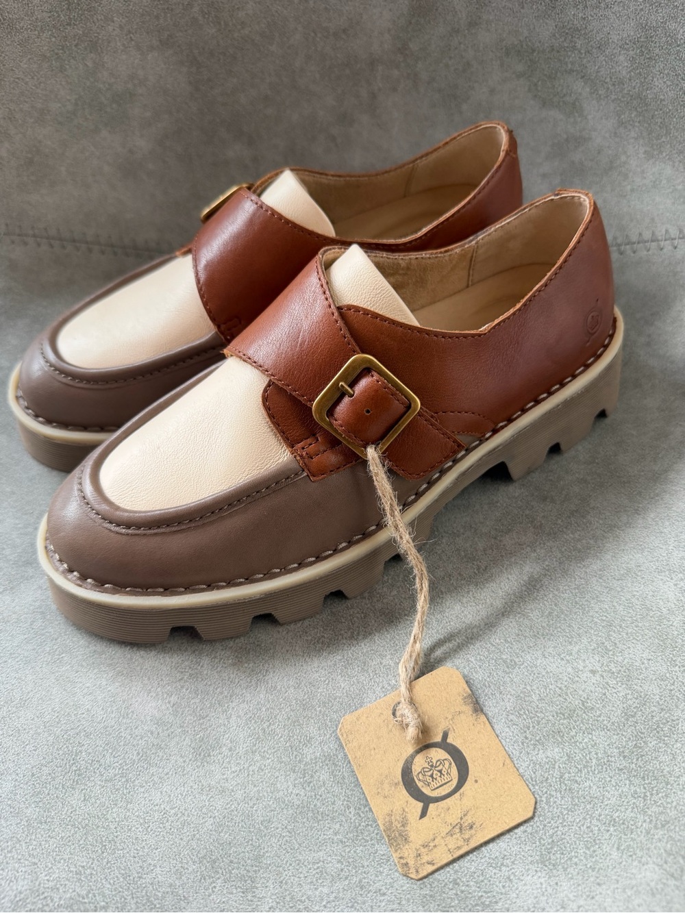 NWT Born Sammi Leather Monk Strap Lugged Platform Loafers Sz 6,5 - Picture 11 of 16